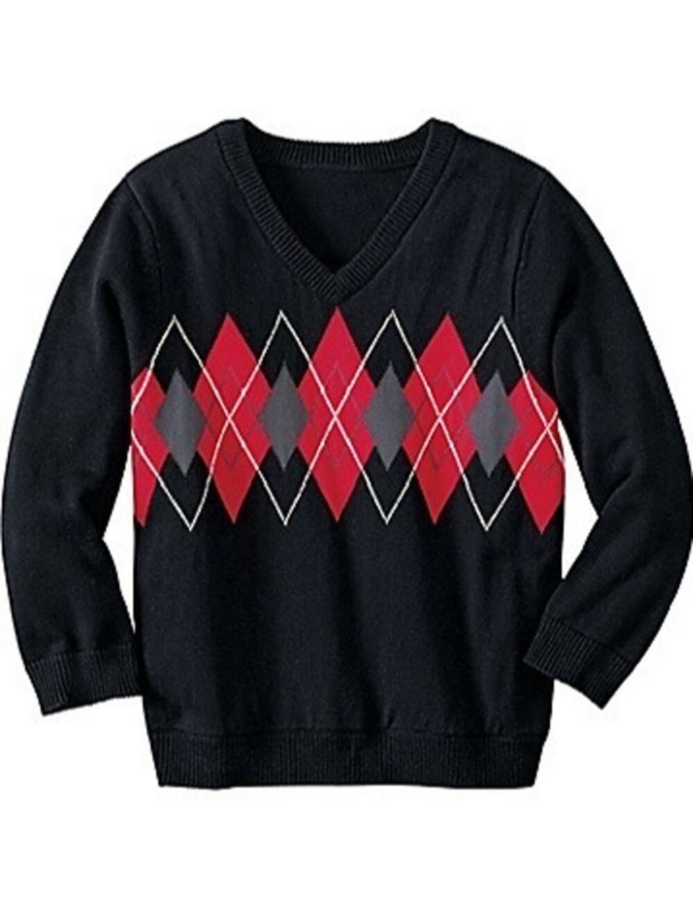 Hanna Andersson Argyle V-Neck Sweater - Christmas Red & Black